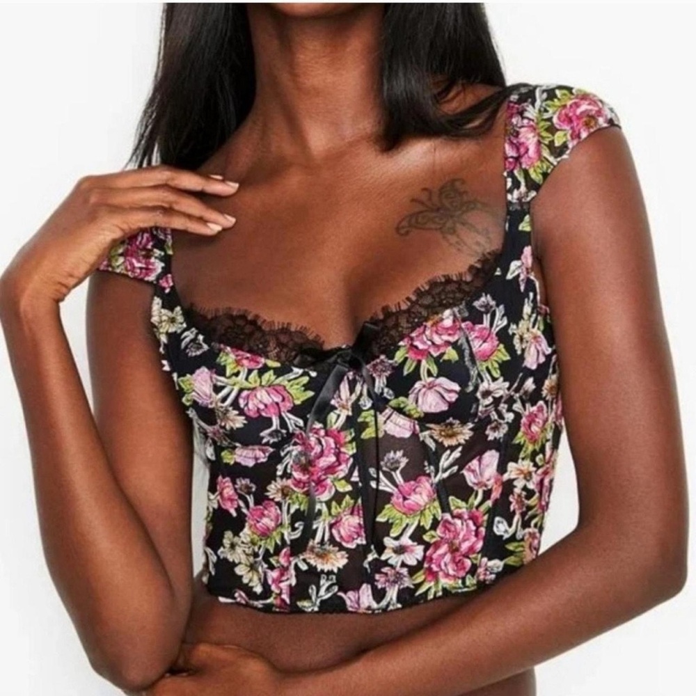Victorias Secret Floral Lace Trim Corset